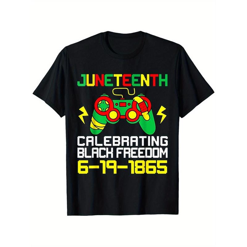 Juneteenth African Freedom 1865 Gaming Graphic T-Shirt for Men - Relaxed Fit Casual Tee with Bold Slogan & Controller Design, Black History Celebration Apparel