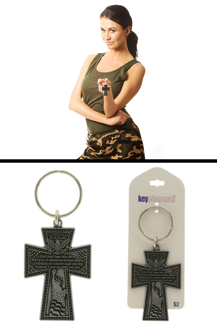 Special Blessing Pewter Cross American Eagle Statue of Liberty Split-Ring Key Chain KEKC5012