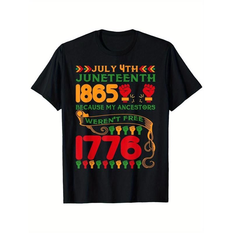 Men's Juneteenth Black History Freedom 1865 Graphic T-Shirt - "Because My Ancestors Weren't Free" Design with Raised Fists & Flags, Regular Fit Short Sleeve Casual Tee, Machine Washable,