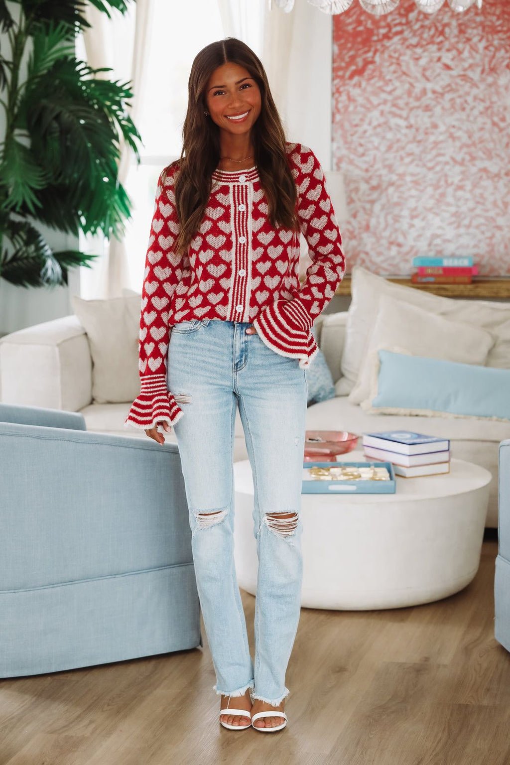 Full of Hearts Cardigan - Red