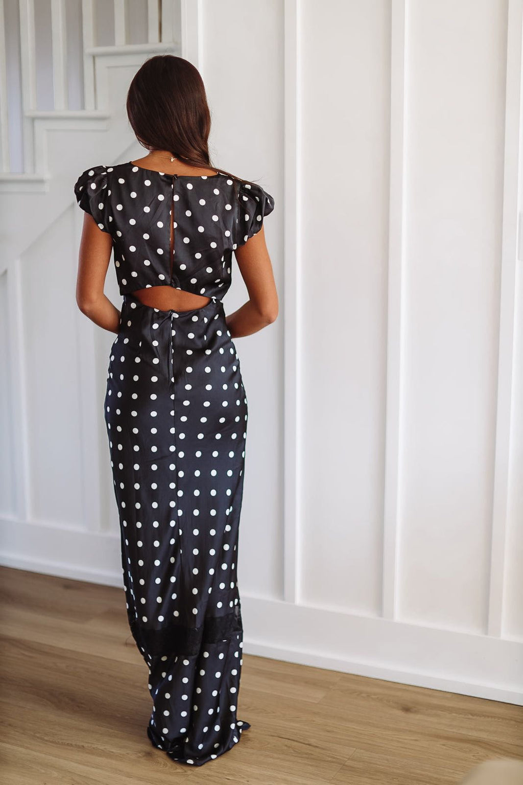Goddess in Dots Maxi Dress - Black and White