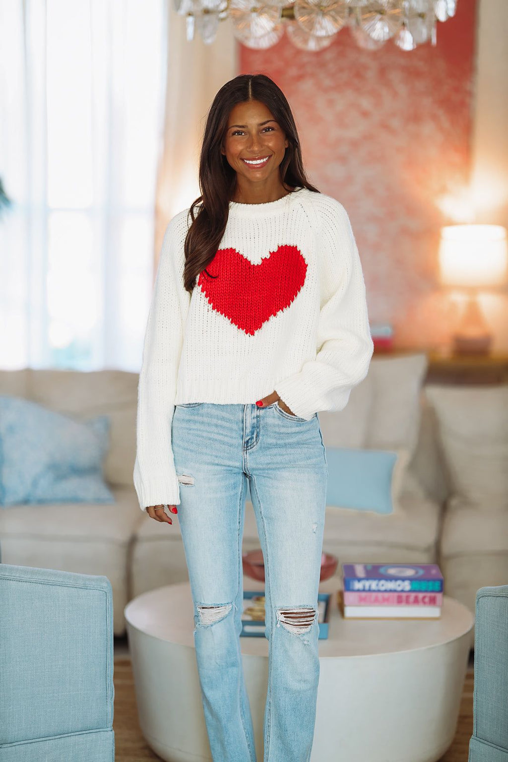 My Heart Crop Sweater - White
