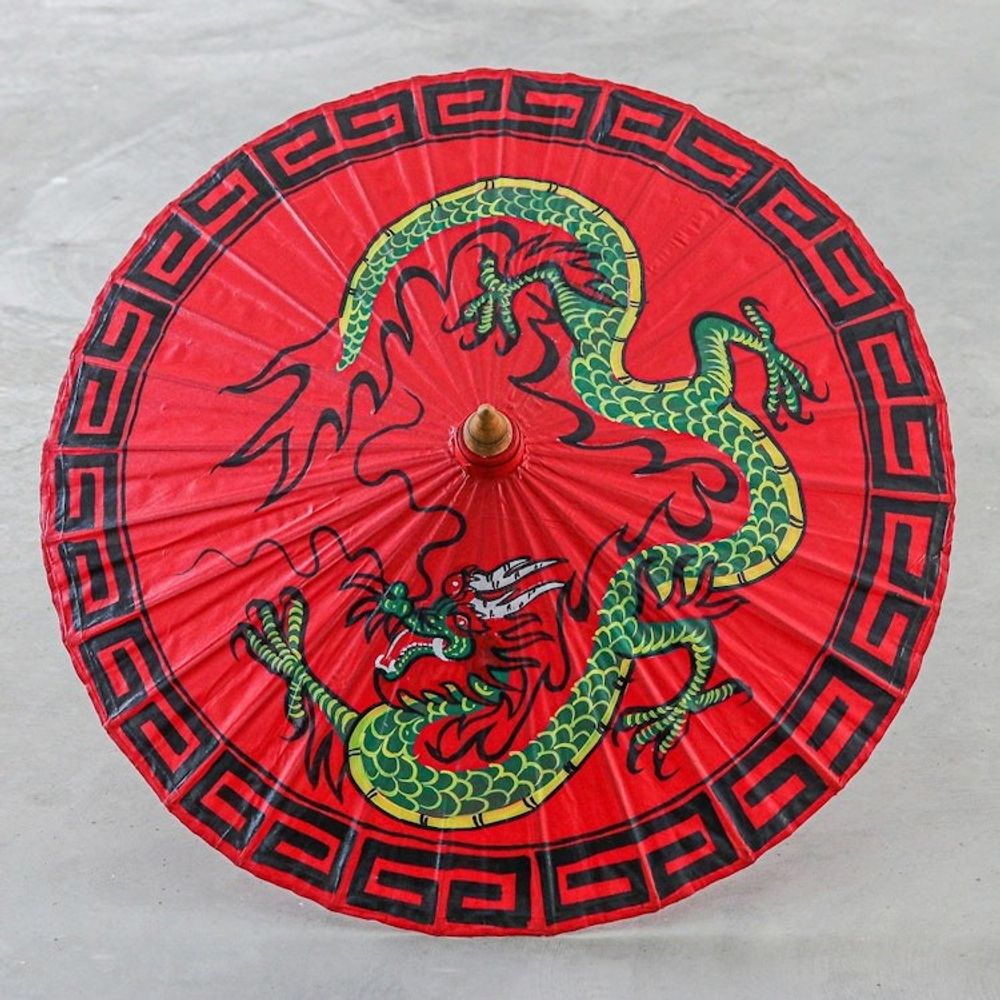 Hand-Painted Paper and Bamboo Dragon-Motif Parasol 'Lucky Dragon'