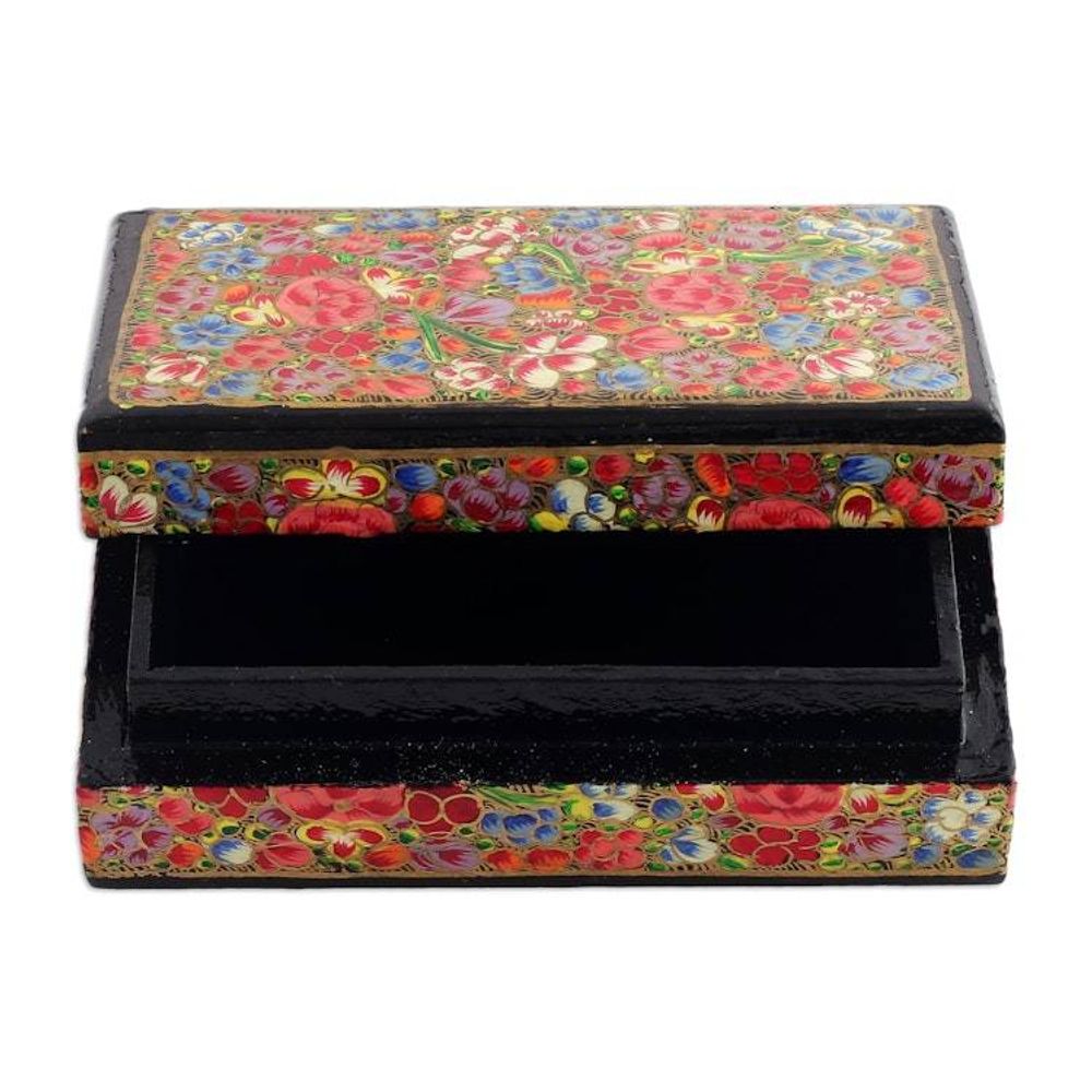 Spring-Themed Hand-Painted Papier Mache Decorative Box 'Blossoms from the Valley'