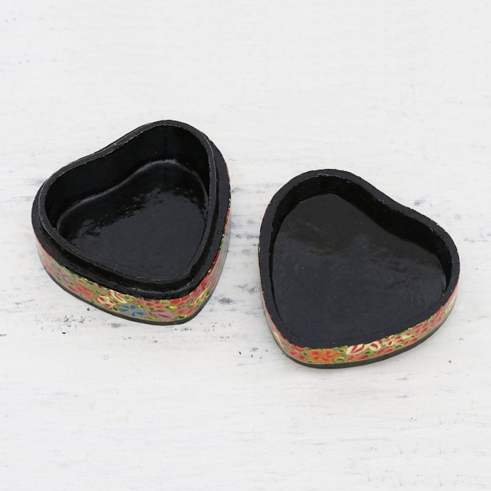 Hand-Painted Floral and Metallic Gold Heart Decorative Box 'Love of Flowers'
