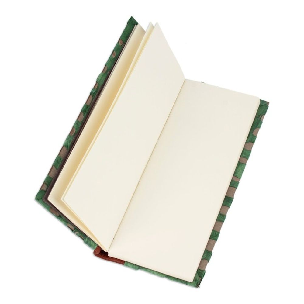 Handcrafted Teal Amate Paper Notebook with Suede Accents 'Teal Thoughts'