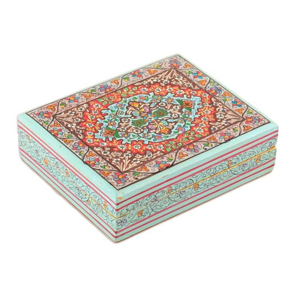 Wood Papier Mache Decorative Box in Blue 'Persian Flower Paradise'