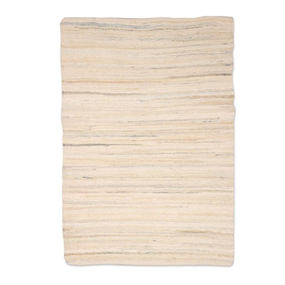 Beige and Azure Recycled Cotton Area Rug from India 3x4.5 'Subdued Style'