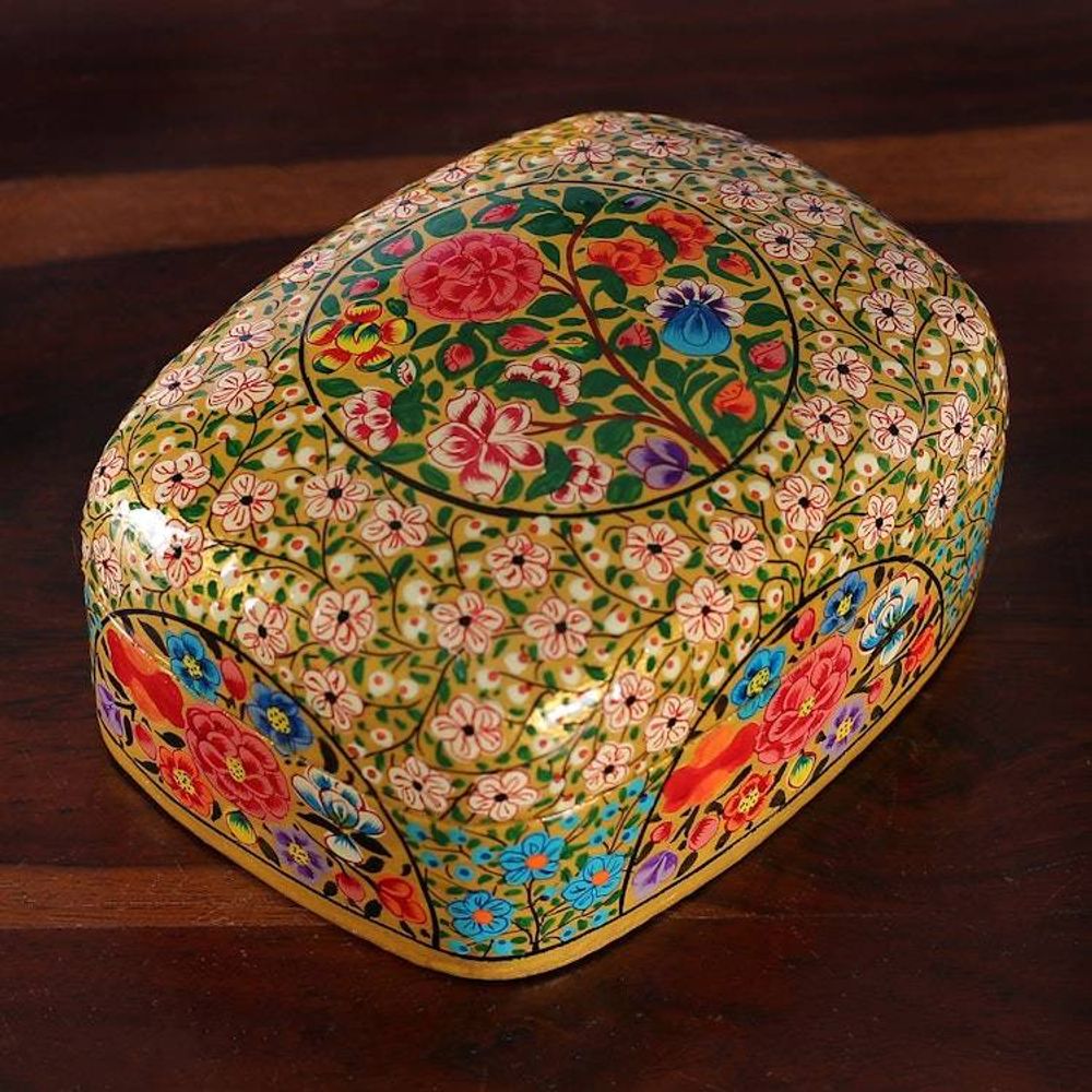 Floral Hand-Painted Papier Mache Decorative Box from India 'The Prosperous Spring'