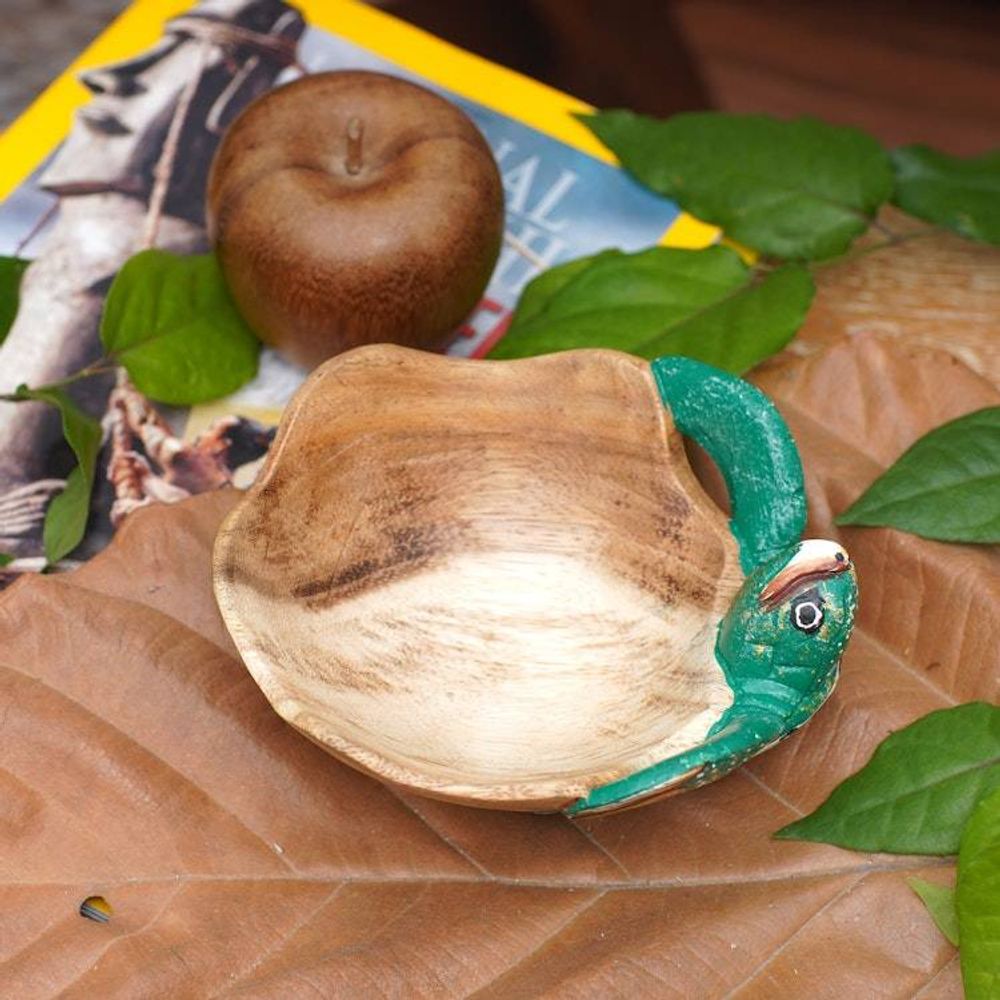 Hand-Carved and Hand-Painted Turtle-Shaped Wood Catchall 'Endearing Turtle'
