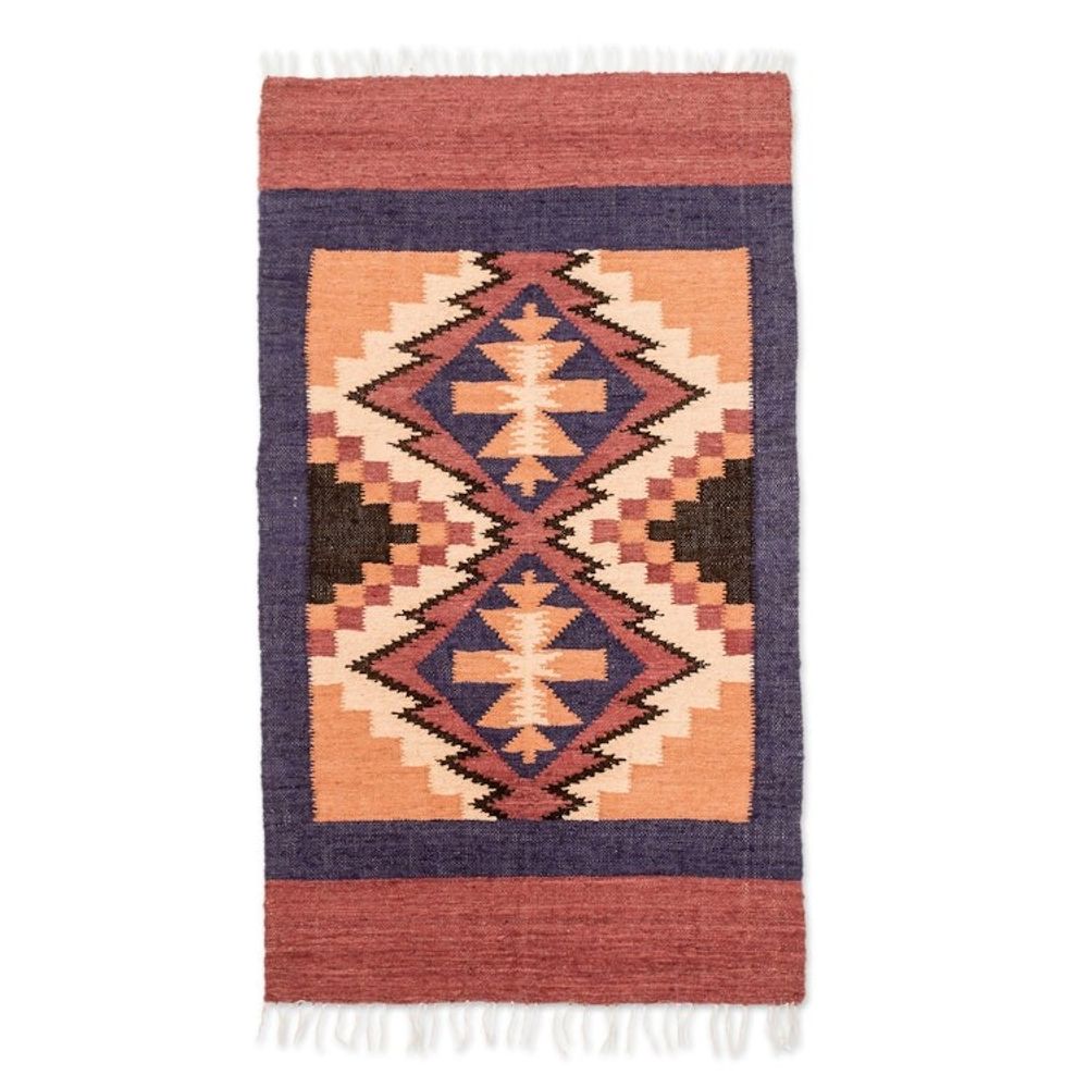 Handloomed Acrylic Geometric Area Rug in Brown 2.5x4.5 'Ancestral Diamonds'