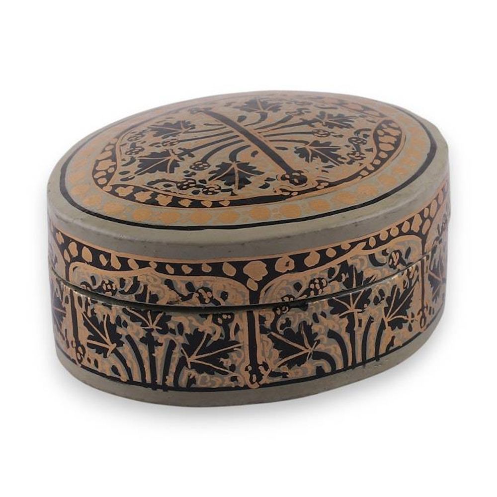 Artisan-Made Leaf-Themed Papier Mache Decorative Box Small 'Kashmir Wonder'