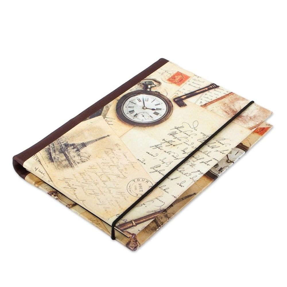 Recycled Paper Handmade Journal with Travel Motifs 'Time Flies'