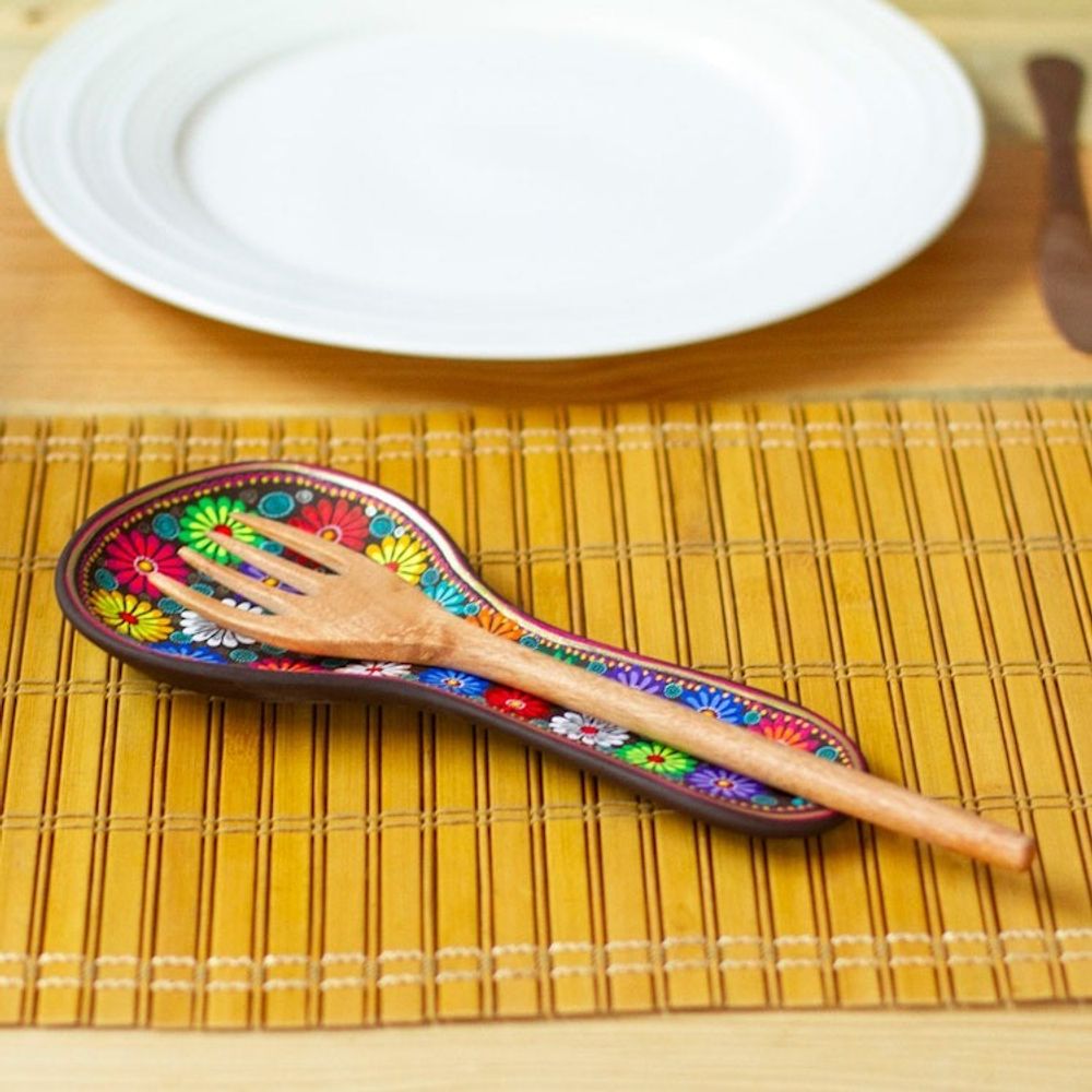 Floral Ceramic Decorative Spoon Rest from Mexico 'Floral Hacienda'