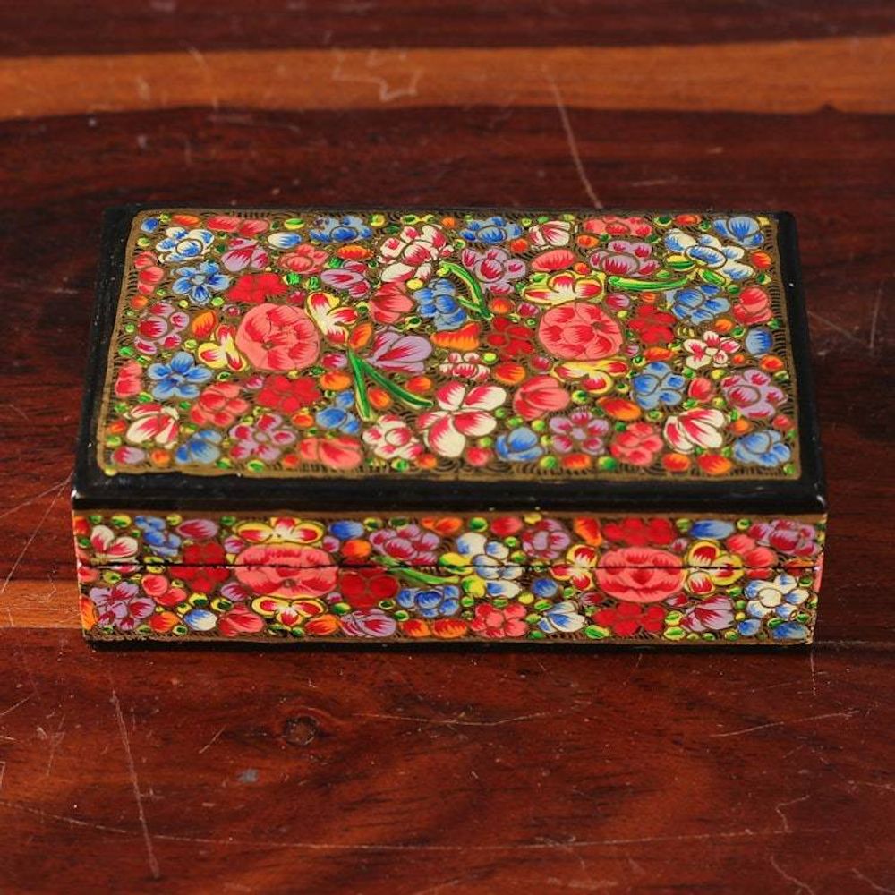 Spring-Themed Hand-Painted Papier Mache Decorative Box 'Blossoms from the Valley'
