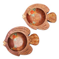 2 Fish-Shaped Decorative Wood Batik Bowls from Java 'Java Fish'