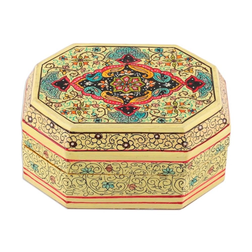 Small Hand Painted Jewelry or Trinket Box from India 'Persian Shield'