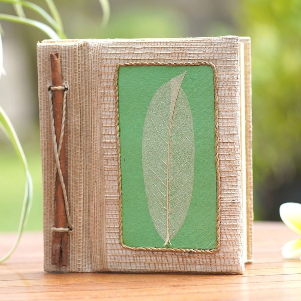 Handmade Eco-Friendly Natural Fiber Leaf Journal in Green 'Green Leaf'