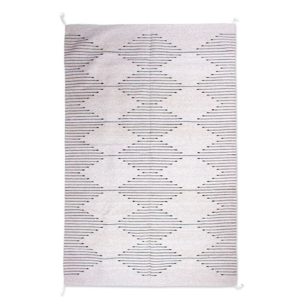 4x6.5 Geometric Patterned Cotton Rug Hand-Woven in Mexico 'Charming Diamonds'
