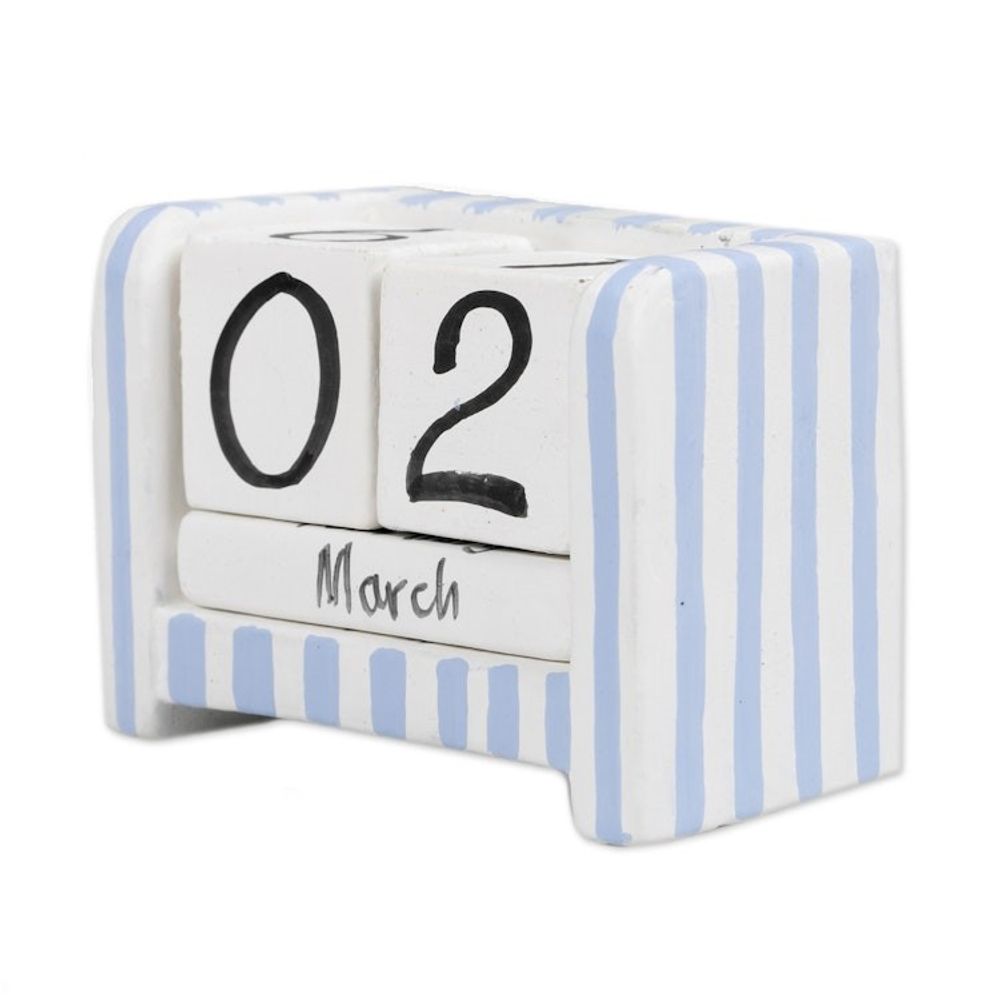 Hand-Carved and Painted Wood Perpetual Desk Calendar 'Bright Days'
