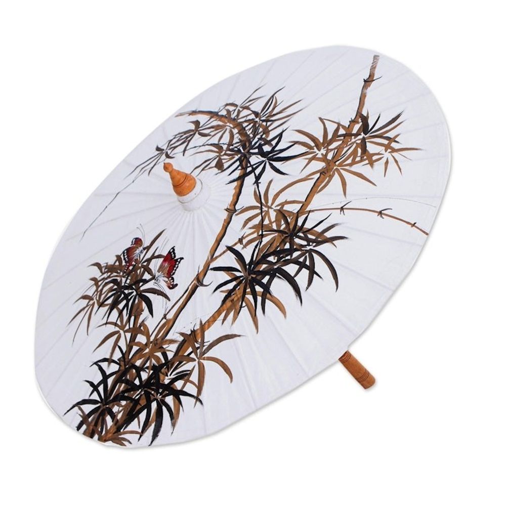 Hand-Painted Decorative Cotton Parasol from Thailand 'Waving in the Wind'