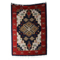 Classic Geometric Strawberry and Navy Wool Area Rug 4x6 'Striking Symmetry'