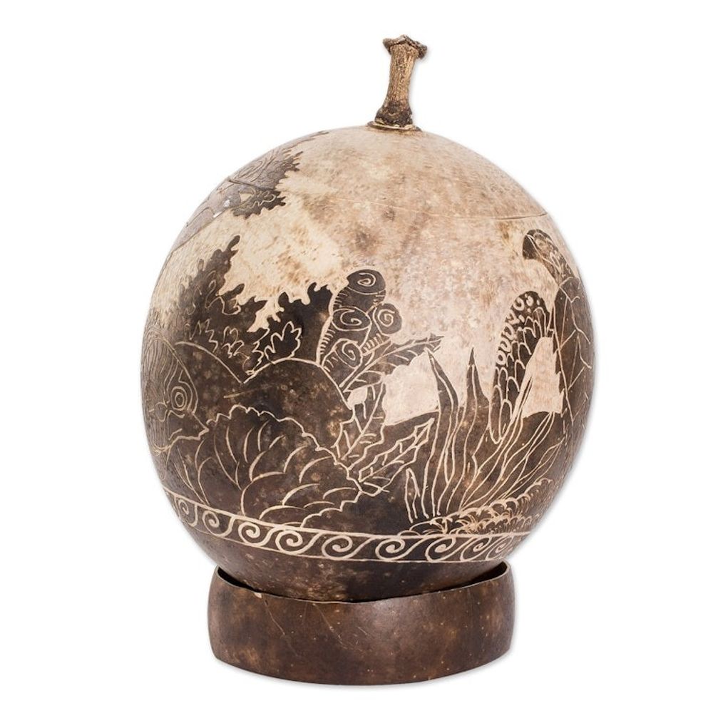 Sea Life-Themed Round Dried Gourd Decorative Accent 'Seafloor'