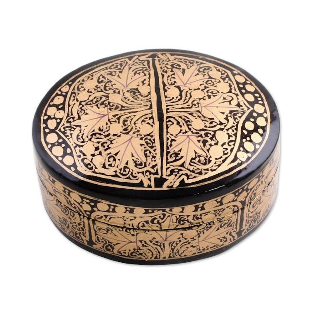 Black and Gold Papier Mache Decorative Box from India 'Serene Grandeur'