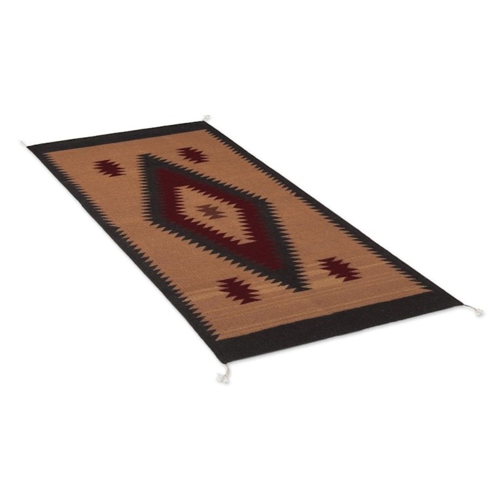 100 Wool Area Rug in Red Black and Tan with Diamonds 2x3 'Desert Diamonds'
