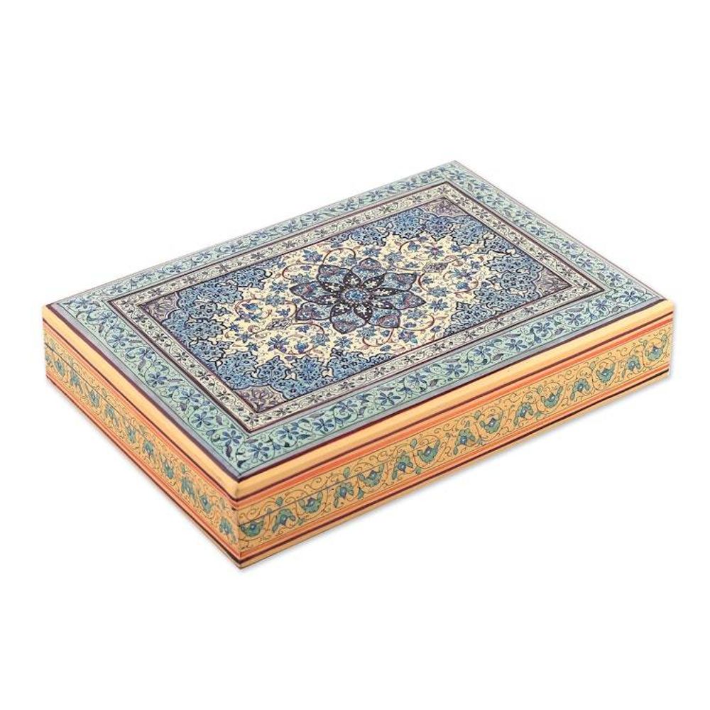 Folk Art Floral Weeping Willow Wood Decorative Box in Blue 'Nocturnal Petals'