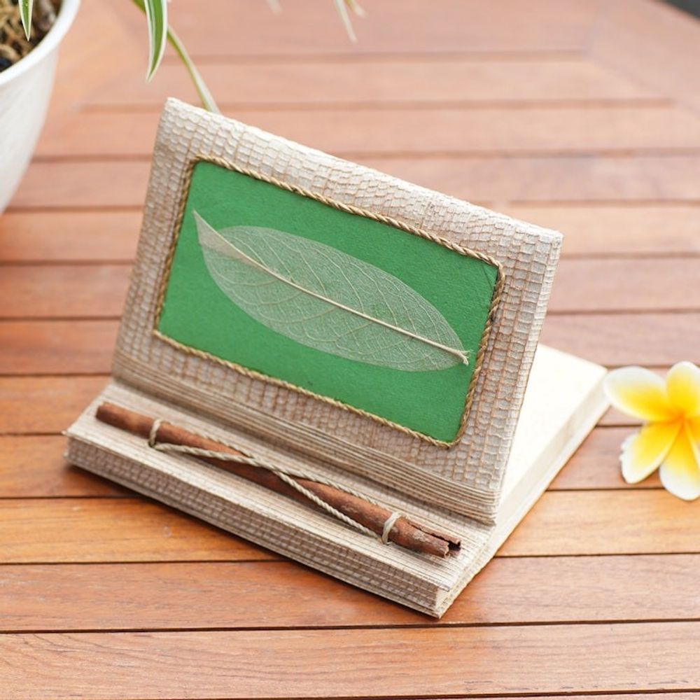 Handmade Eco-Friendly Natural Fiber Leaf Journal in Green 'Green Leaf'