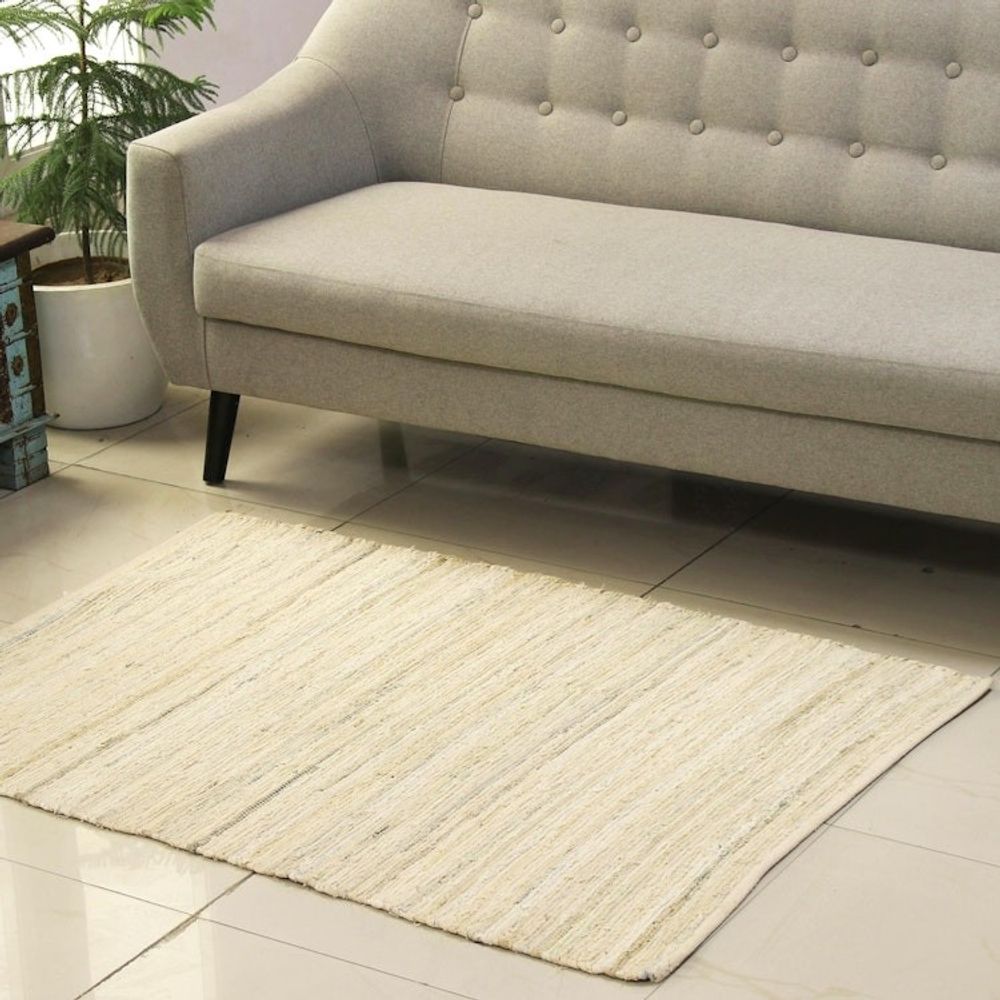 Beige and Azure Recycled Cotton Area Rug from India 3x4.5 'Subdued Style'