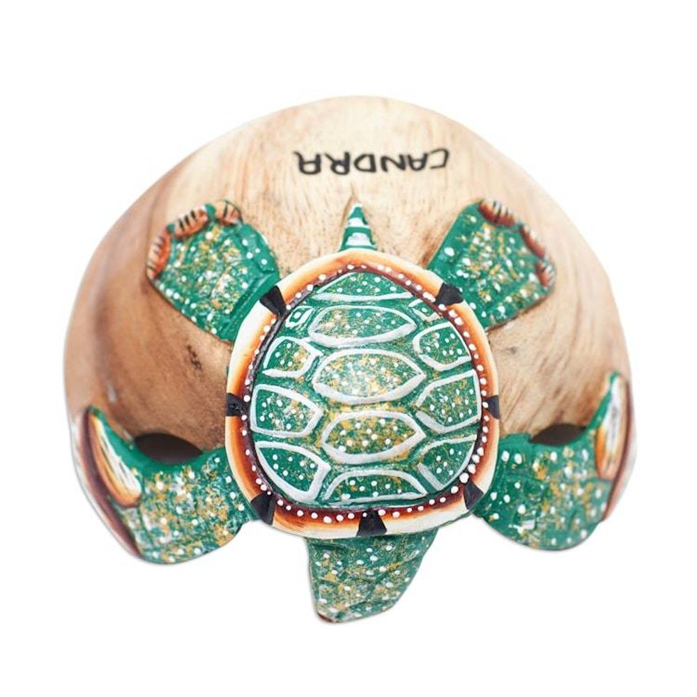 Hand-Carved and Hand-Painted Turtle-Shaped Wood Catchall 'Endearing Turtle'