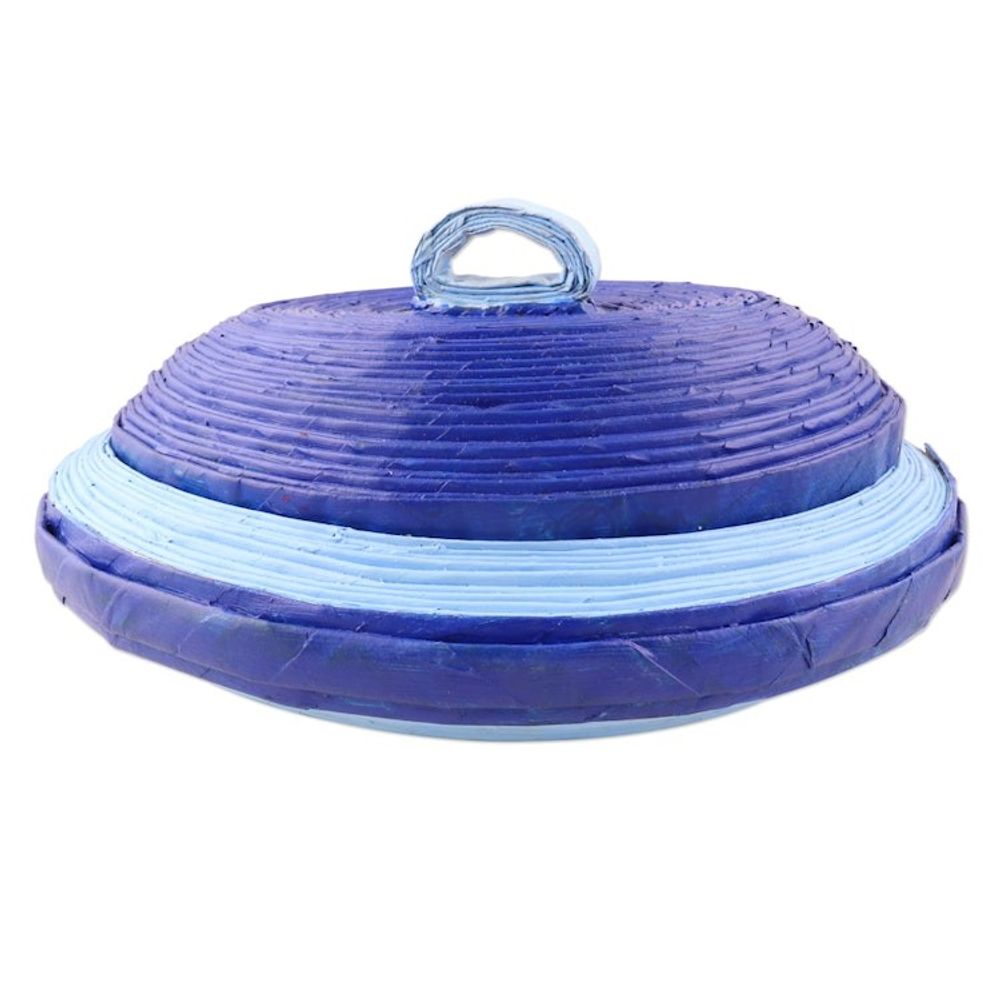 Eco-Friendly Blue Paper Basket from India 'Elliptical Beauty'