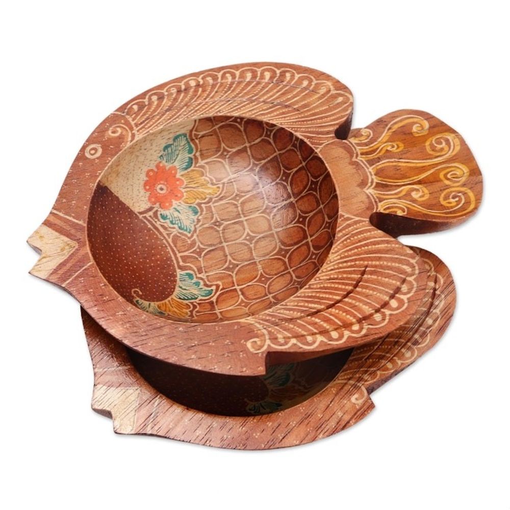2 Fish-Shaped Decorative Wood Batik Bowls from Java 'Java Fish'