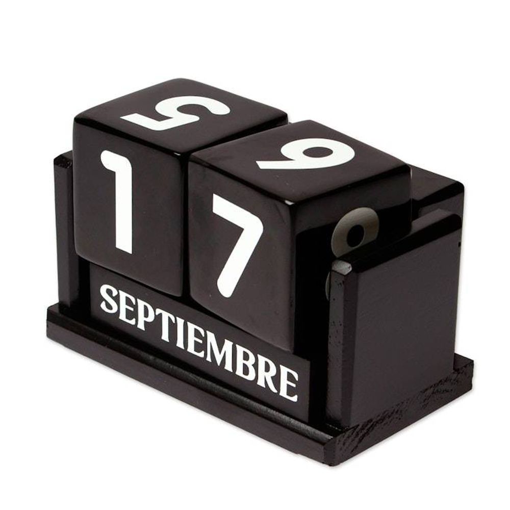 Handcrafted Marble and Wood Perpetual Desk Calendar in Black 'Eternal Time'