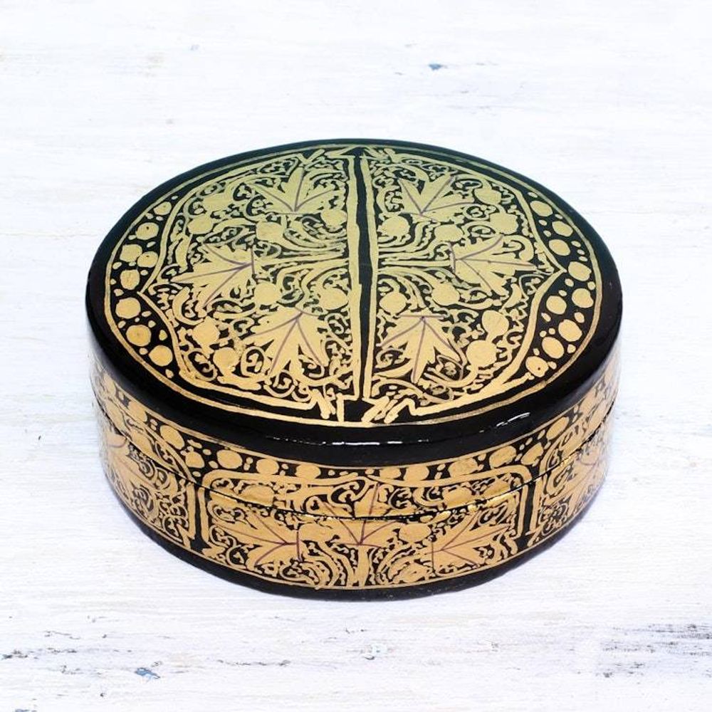 Black and Gold Papier Mache Decorative Box from India 'Serene Grandeur'