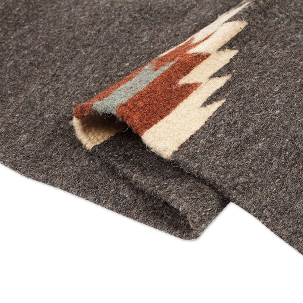 Handwoven Geometric Dark Grey Zapotec Wool Runner 2x6 'Grey Gleams'