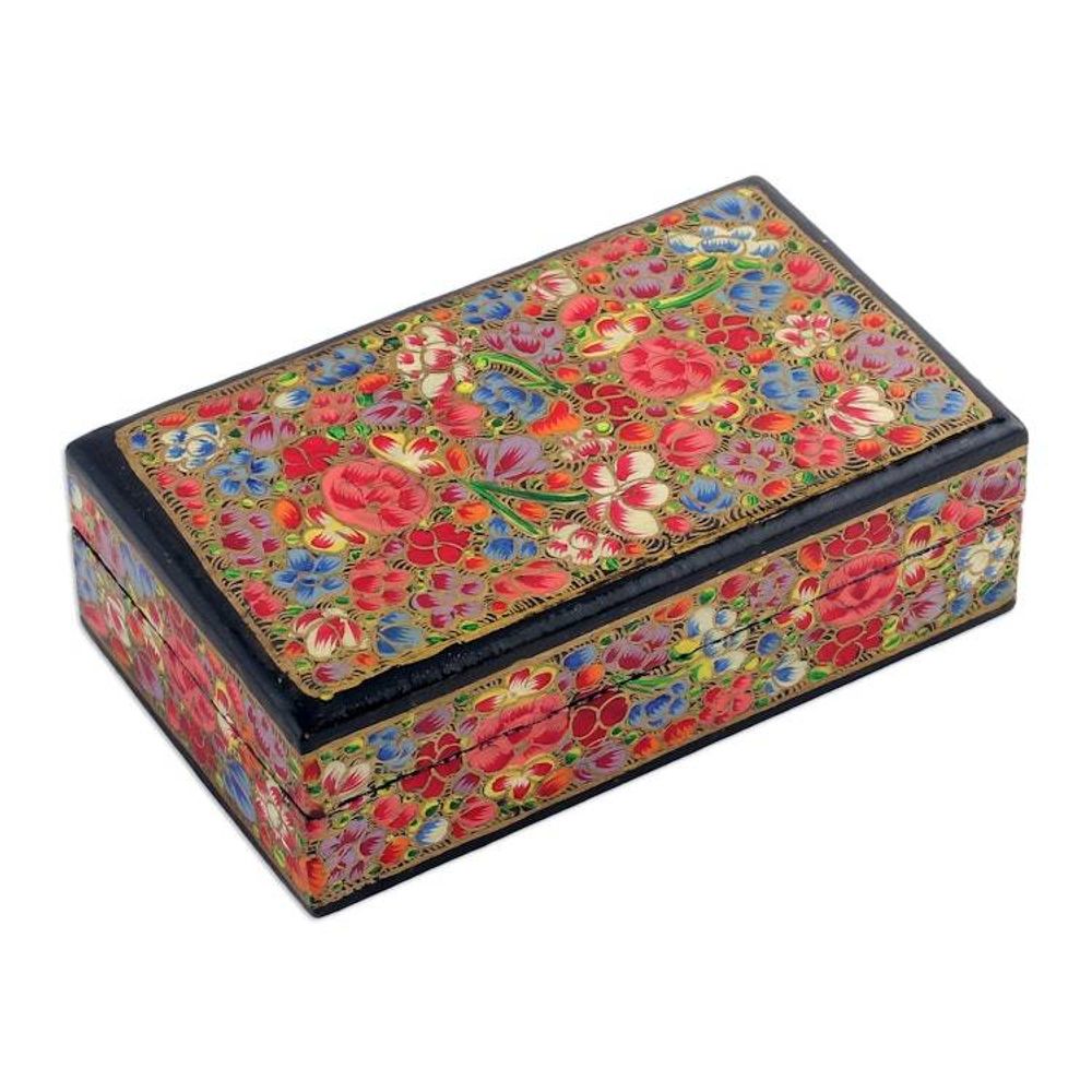 Spring-Themed Hand-Painted Papier Mache Decorative Box 'Blossoms from the Valley'