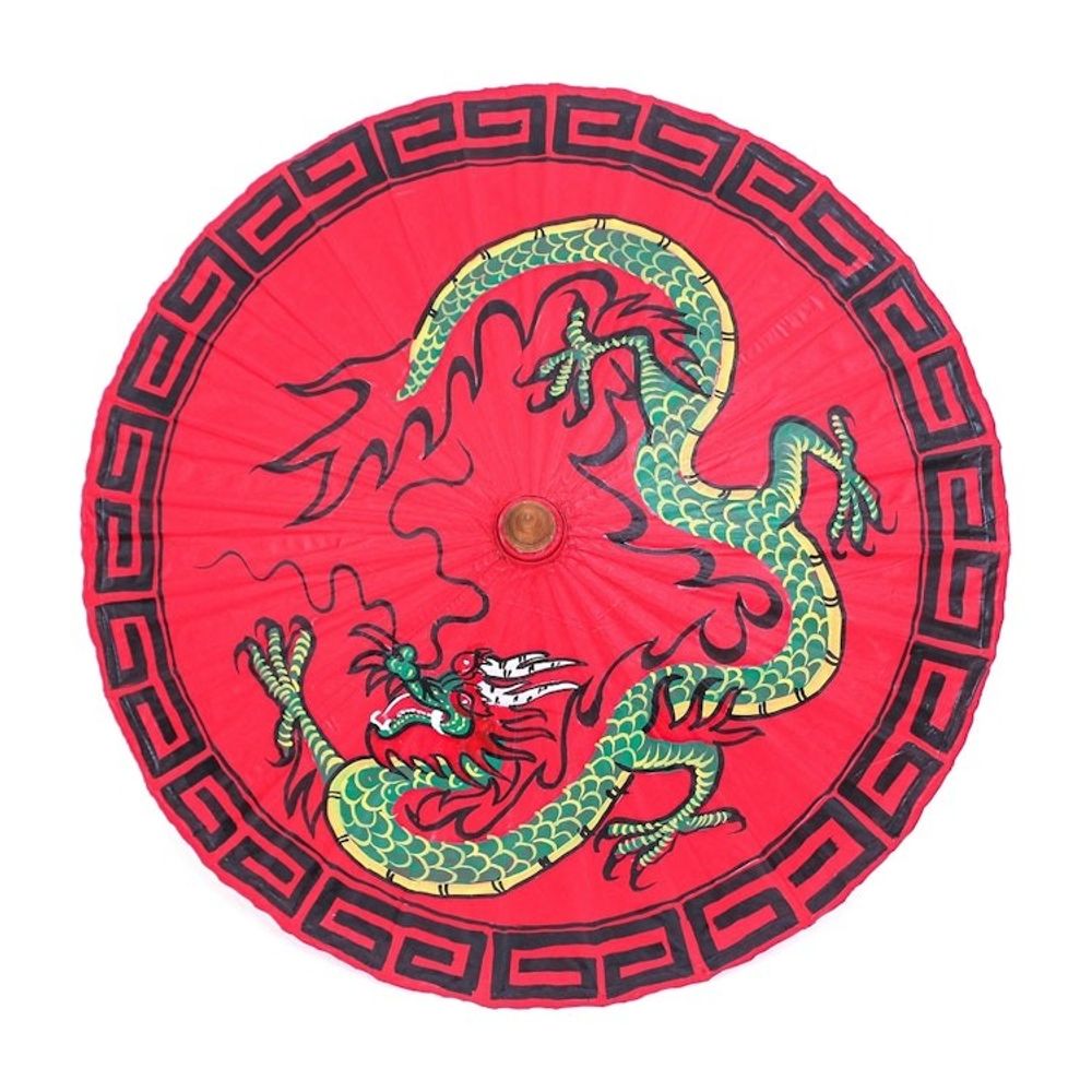 Hand-Painted Paper and Bamboo Dragon-Motif Parasol 'Lucky Dragon'