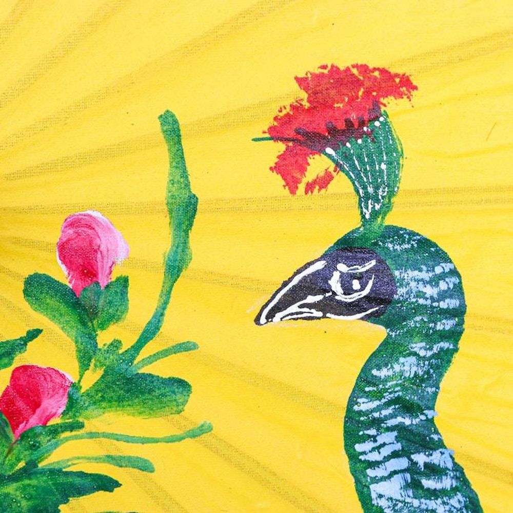 Hand-Painted Peacock-Themed Cotton and Bamboo Parasol 'Sunrise Divinity'