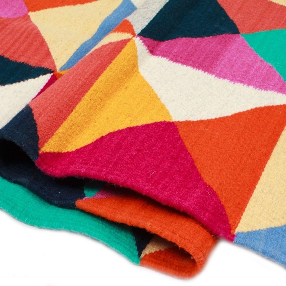 Colorful Geometric Wool Area Rug Handwoven in Mexico 5x8 'The Creation of Light'