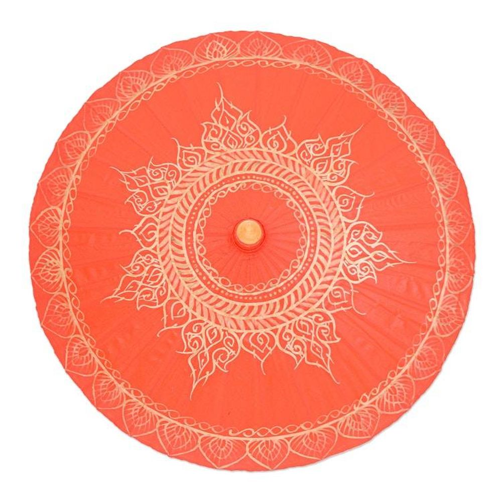 Cotton and Bamboo Thai Parasol Hand-Painted in Orange Gold 'Orange Splendor'