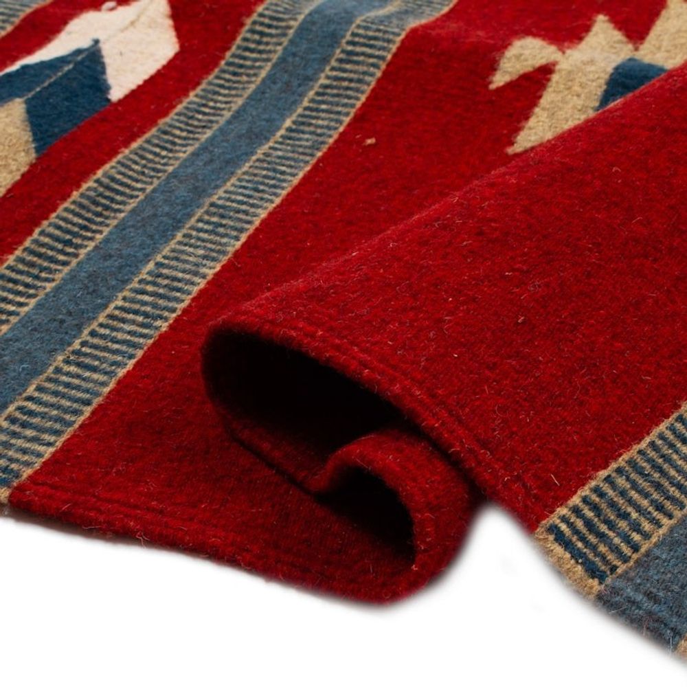 Artisan-Made Zapotec-Themed Russet and Blue Wool Rug 2.5x4 'Russet Gem'
