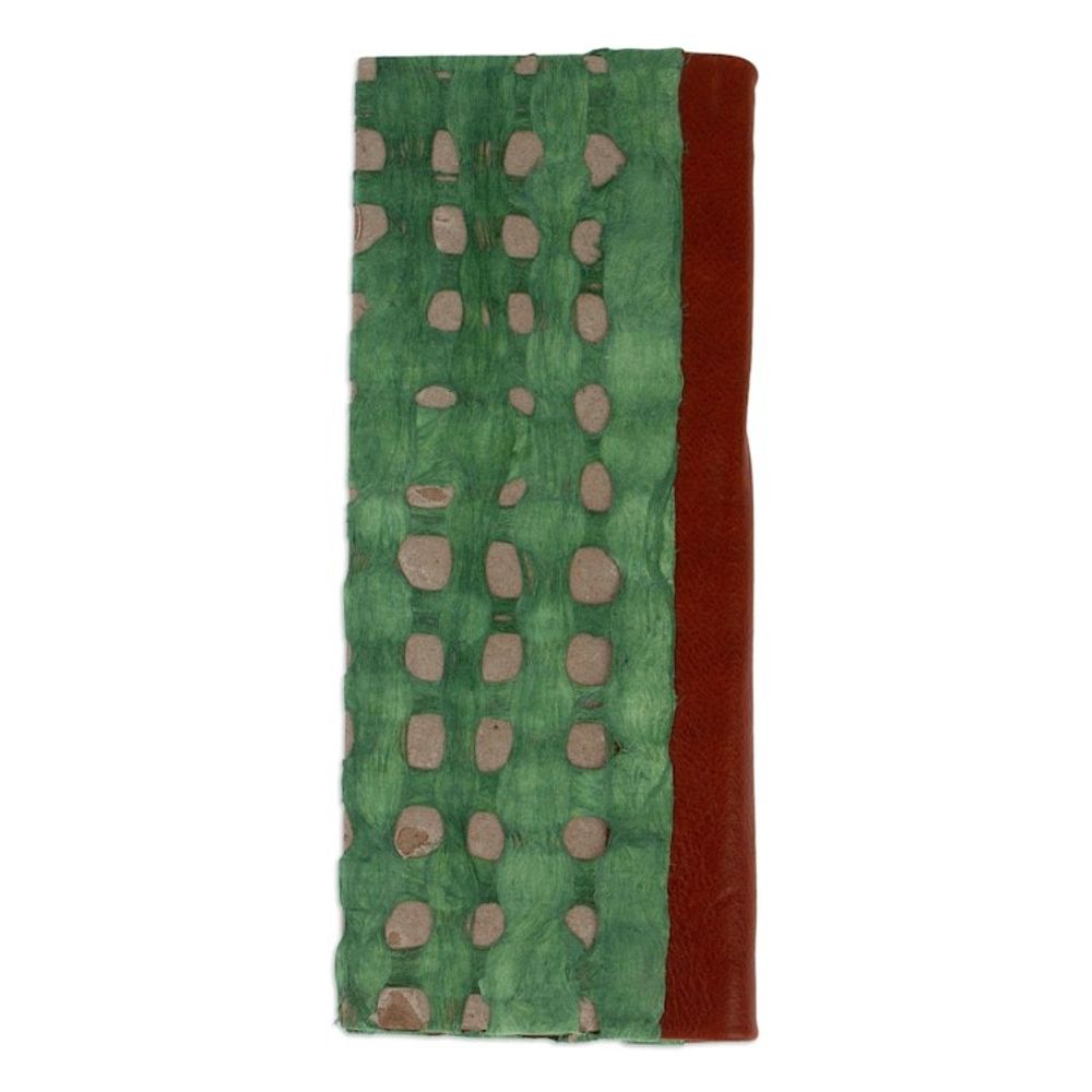 Handcrafted Teal Amate Paper Notebook with Suede Accents 'Teal Thoughts'