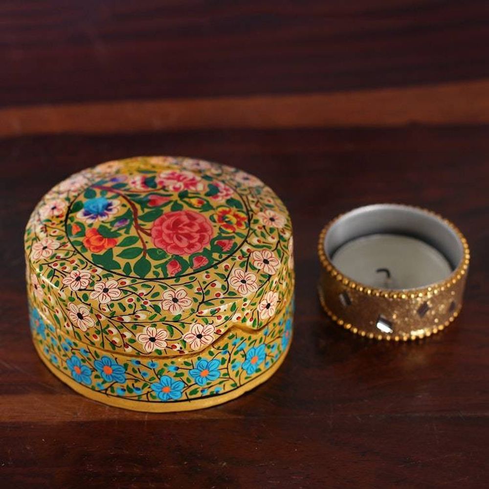 Baroque-Inspired Floral Round Papier Mache Decorative Box 'The Eternal Spring'