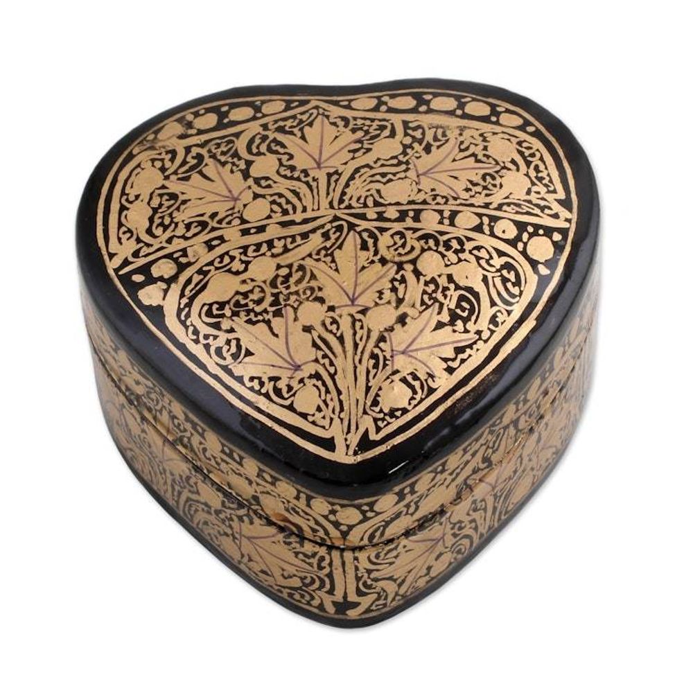 Black and Gold Papier Mache Decorative Box from India 'Royal Grandeur'