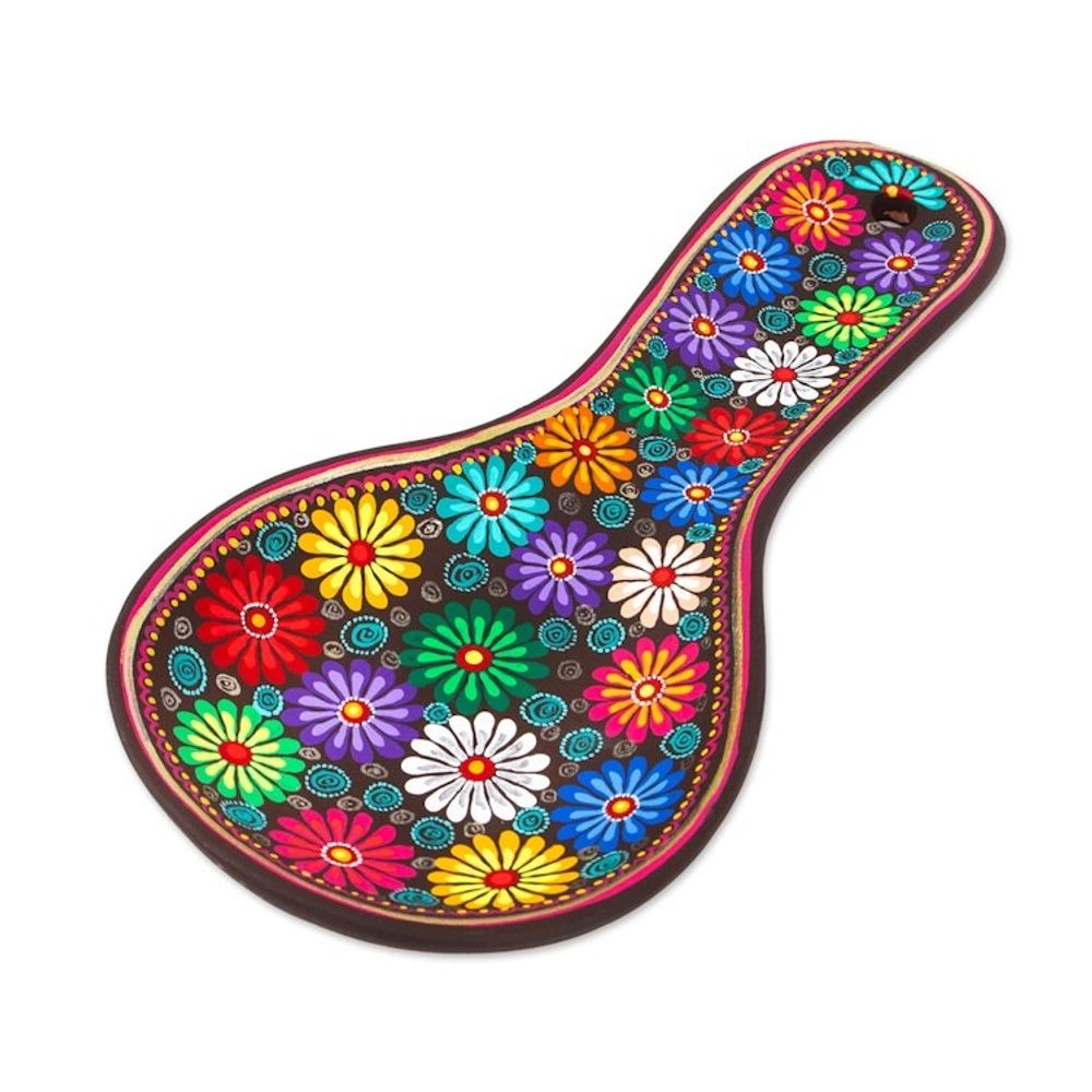 Floral Ceramic Decorative Spoon Rest from Mexico 'Floral Hacienda'