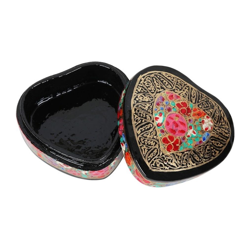Hand-Painted Floral and Metallic Gold Heart Decorative Box 'Love of Flowers'