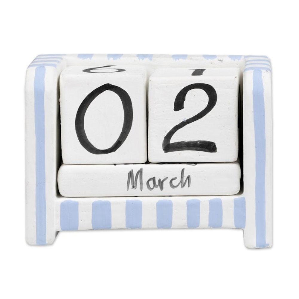 Hand-Carved and Painted Wood Perpetual Desk Calendar 'Bright Days'